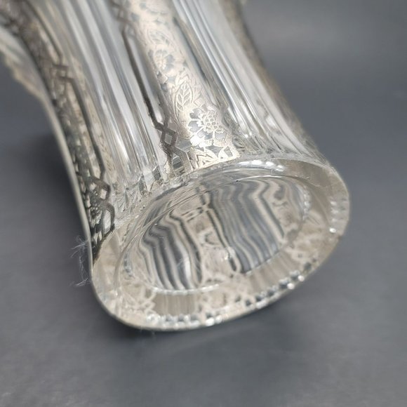 Silver Accented Fluted Glass Vase Vintage Hollywood Deco Style PR311 - Picture 13 of 13
